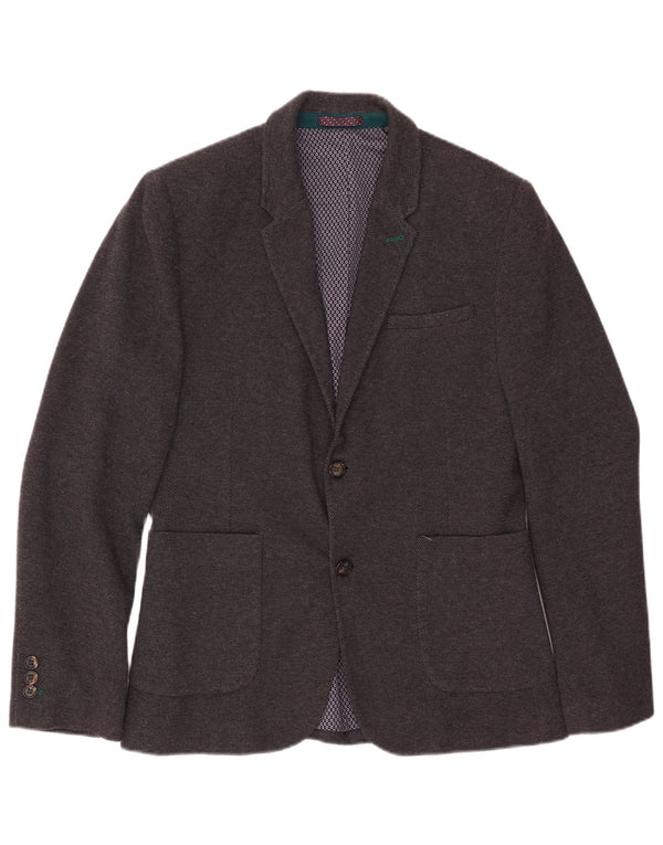 TED BAKER Chaqueta tipo blazer de 2 botones para hombre Talla 3 Algodón gris medio