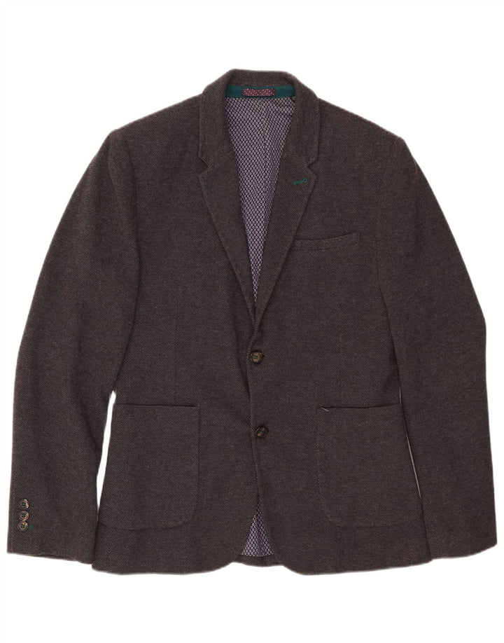 TED BAKER Chaqueta tipo blazer de 2 botones para hombre Talla 3 Algodón gris medio