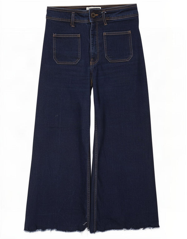 Zara Vaqueros cortos de pierna ancha para mujer EU 38 Small W28 L24 Azul marino