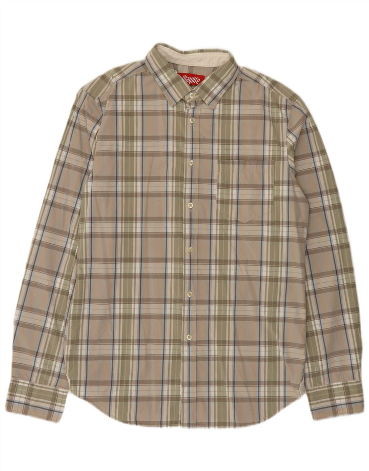 Playlife Camisa Hombre Grande Beige Cuadros Algodón