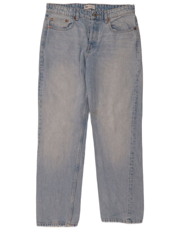 Zara Vaqueros rectos de cintura alta para mujer EU 42 Large W32 L32 Azul