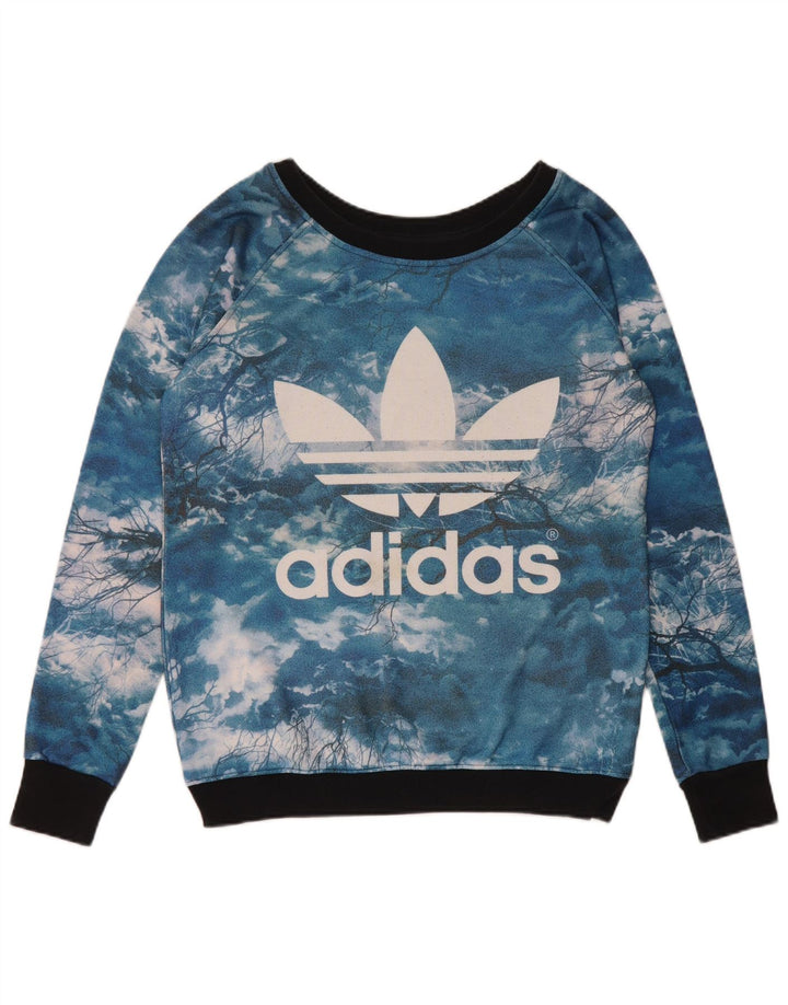 Adidas - Sudadera gráfica para mujer, talla 40, poliéster teñido anudado azul grande
