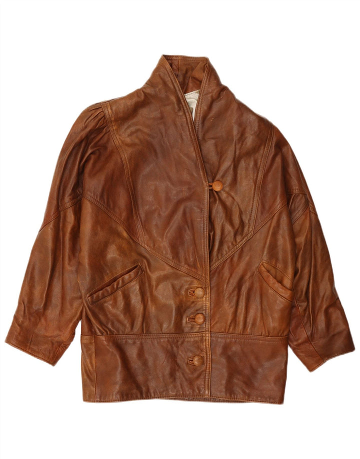 Vintage mujer 3/4 manga chaqueta de gran tamaño Reino Unido 10 pequeño marrón