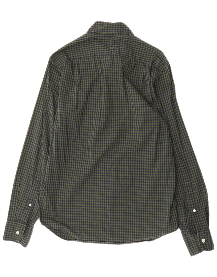 J. CREW Camisa ajustada para hombre de algodón a cuadros verdes pequeños