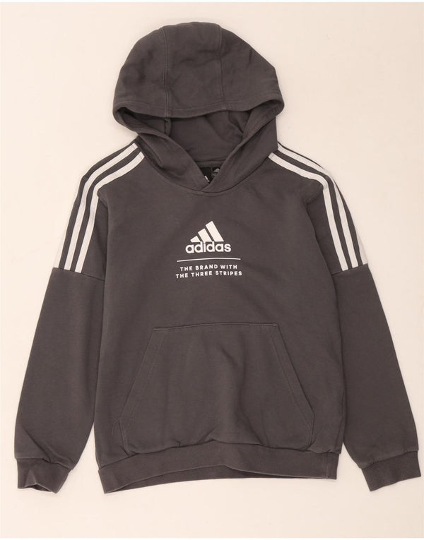 Adidas - Sudadera con capucha para niño, diseño de tres rayas, 11-12 años, algodón gris