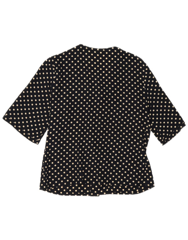 Vintage mujer camisa de manga corta blusa Reino Unido 14 medio azul marino lunares