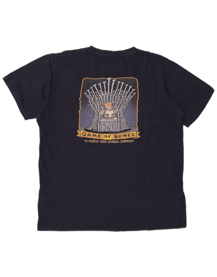 WEIRD FISH Camiseta gráfica para hombre Top 2XL Algodón azul marino