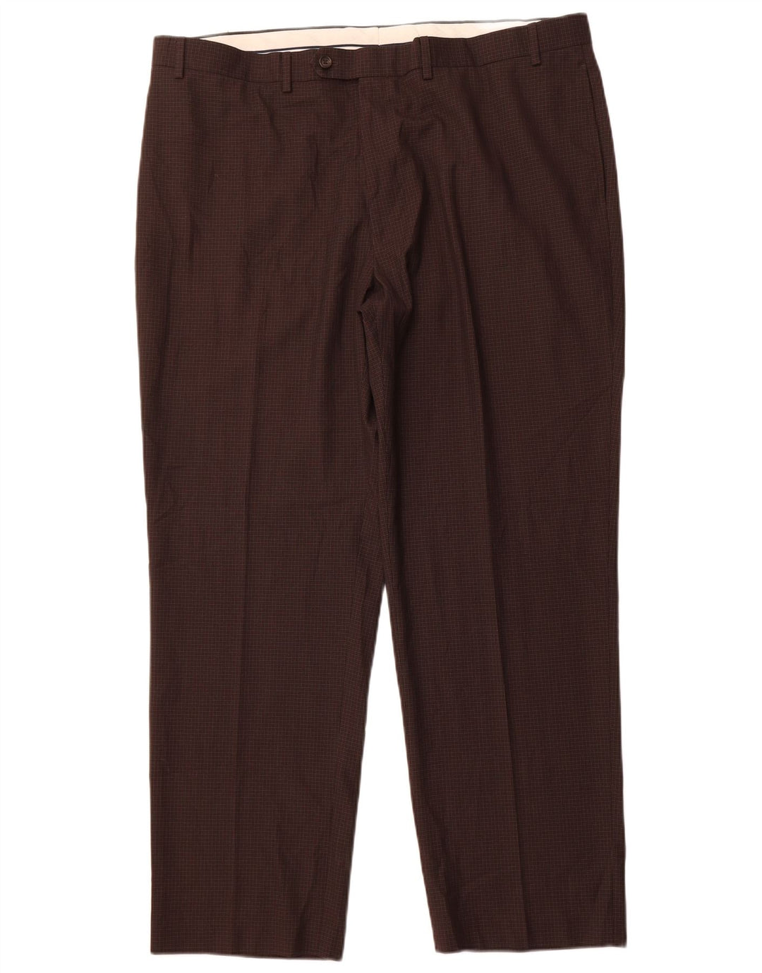 Ralph Lauren Pantalón de traje recto para hombre W42 L32 Poliéster a cuadros marrón