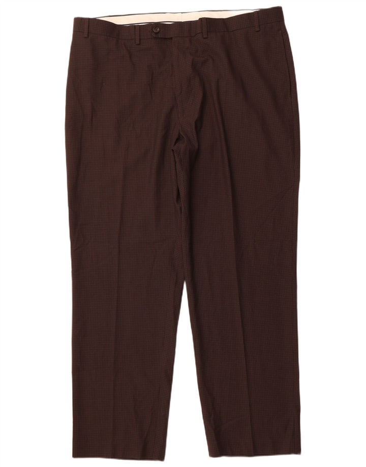 Ralph Lauren Pantalón de traje recto para hombre W42 L32 Poliéster a cuadros marrón