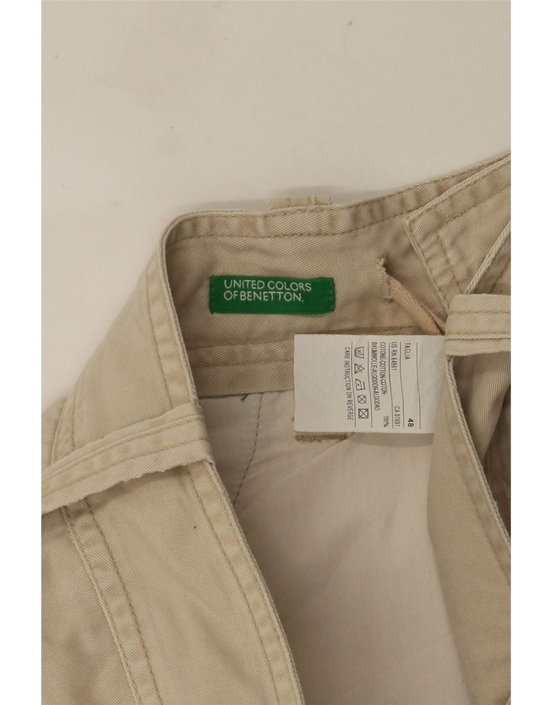 Benetton Shorts Cargo Hombre IT 48 Medium W36 Algodón Beige