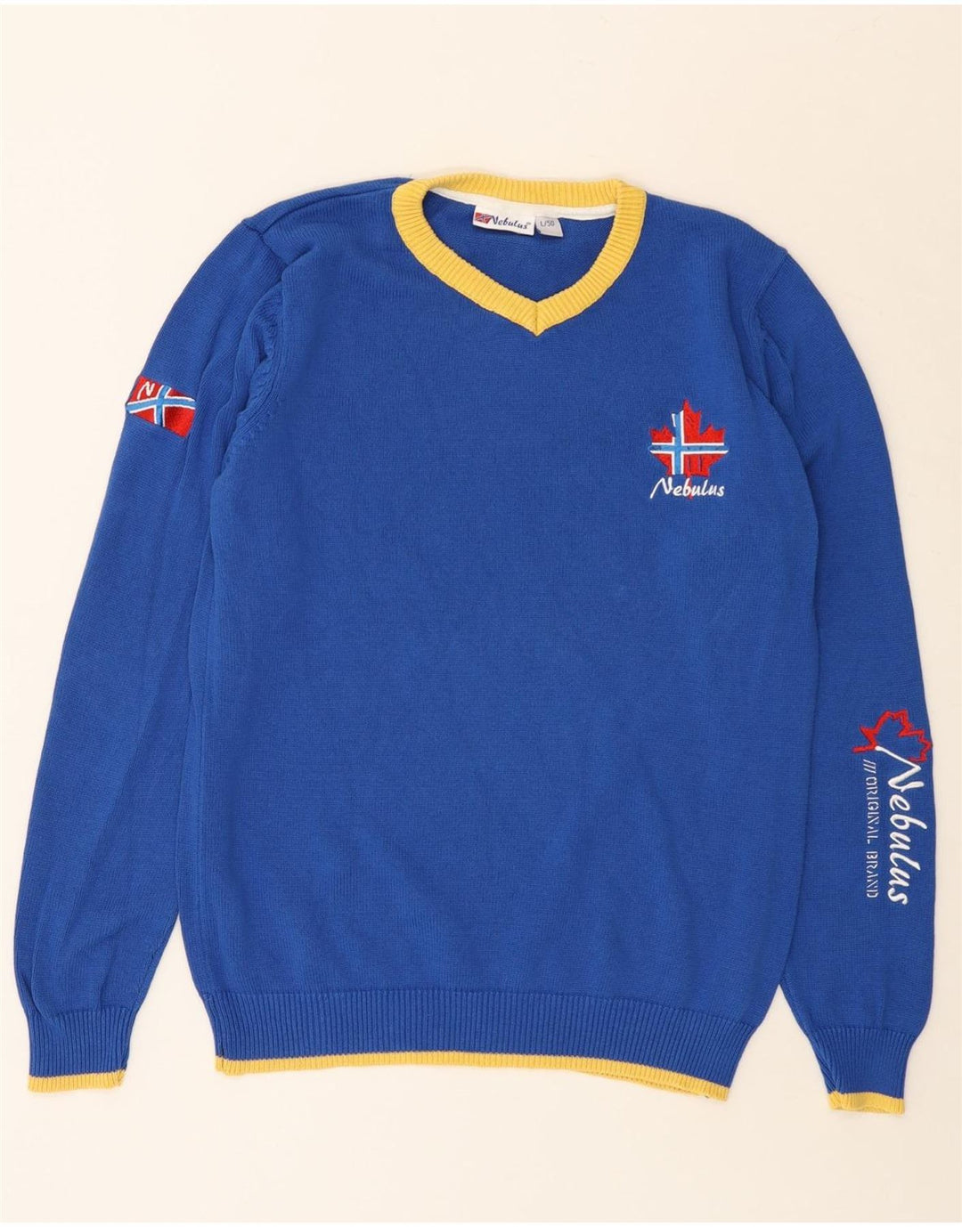 NEBULUS Jersey con cuello en V gráfico para hombre Algodón azul grande