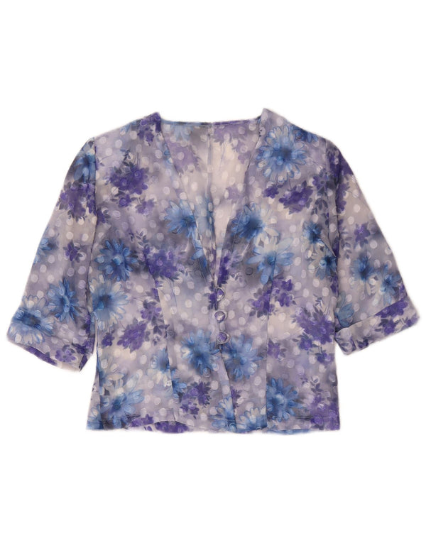 Vintage mujer manga corta Blazer chaqueta Reino Unido 14 medio púrpura floral