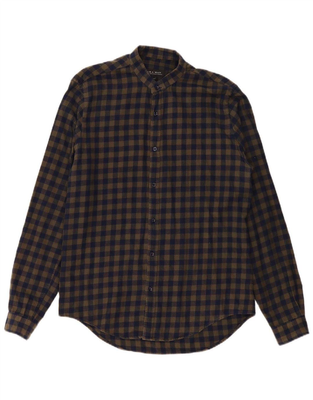 ZARA Hombre Camisa Slim Fit De Franela Cuadros Caqui Medio