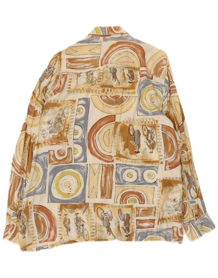 John F Gee - Camisa para hombre con estampado abstracto, talla 43/44, viscosa beige grande