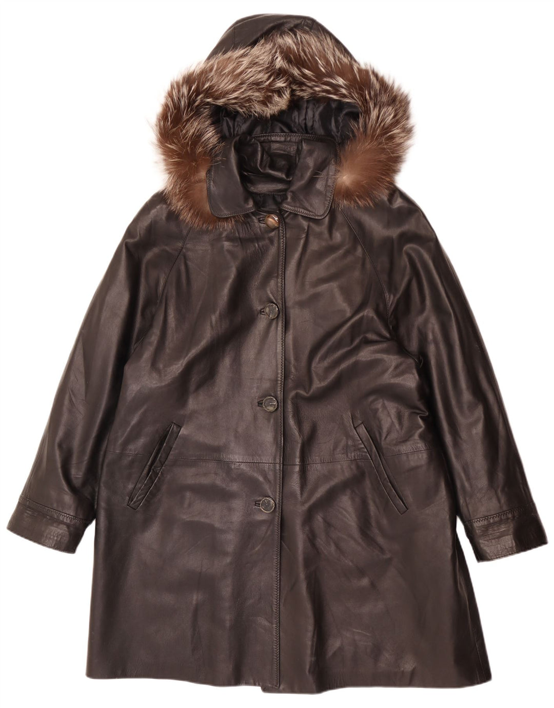 VINCENT Abrigo de piel extragrande con capucha para mujer IT 42 Medium Black Leather