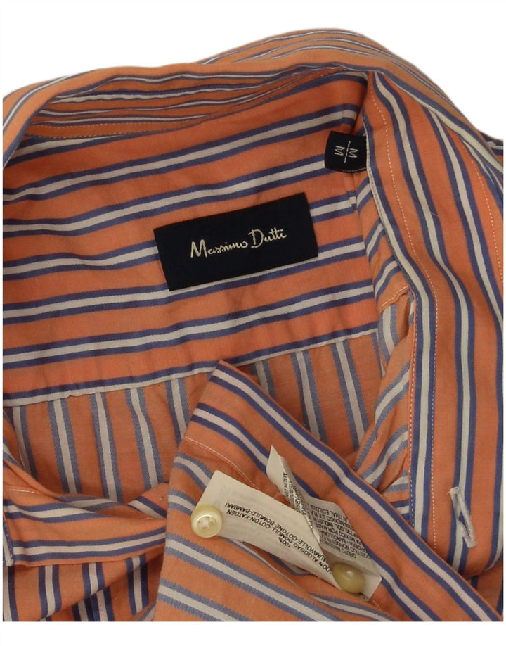 Camisa Massimo Dutti Hombre Manga Corta Algodón Rayas Naranja Medio