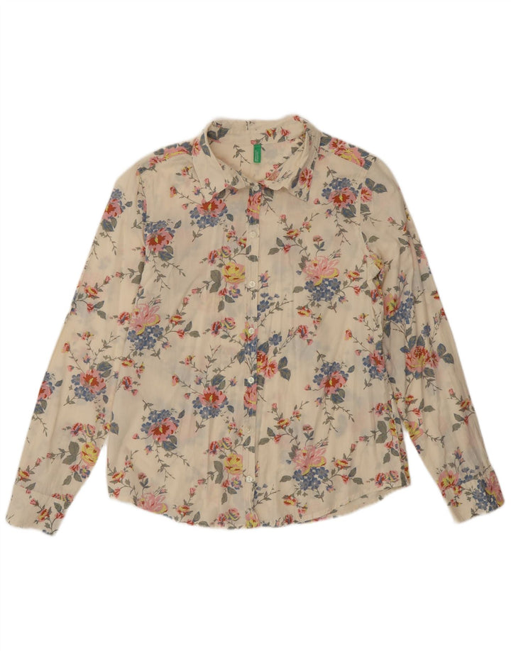 Camisa Benetton Mujer ES 40 Pequeña Blanco Roto Floral