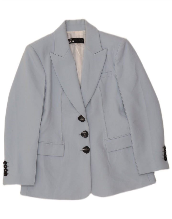 Zara Chaqueta Blazer De 3 Botones Para Mujer UK 42 Poliéster Azul Medio
