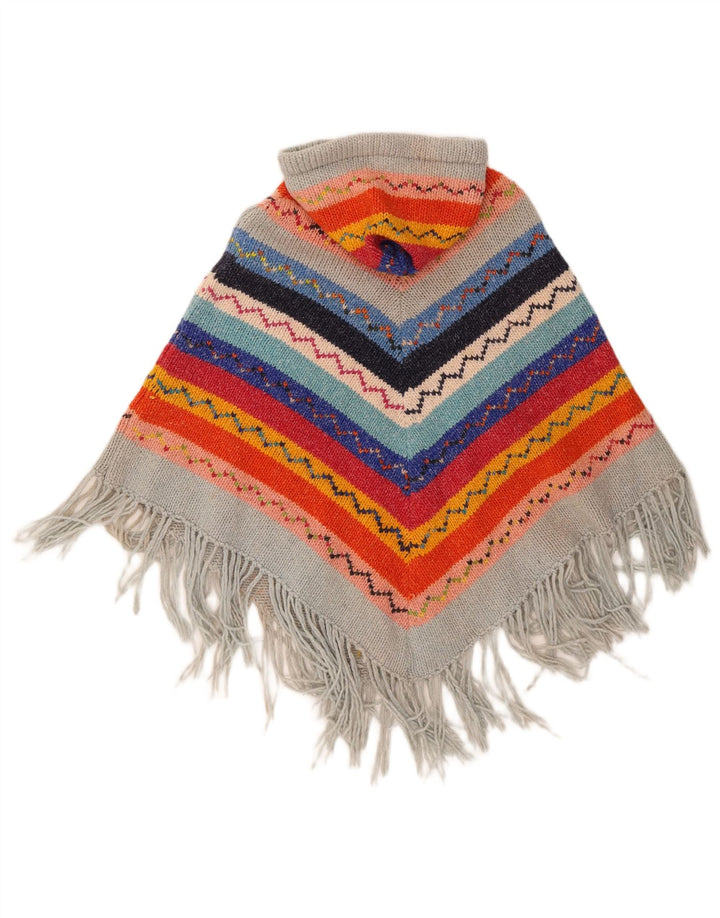 Vintage mujer con capucha Poncho Jumper un tamaño multicolor geométrico