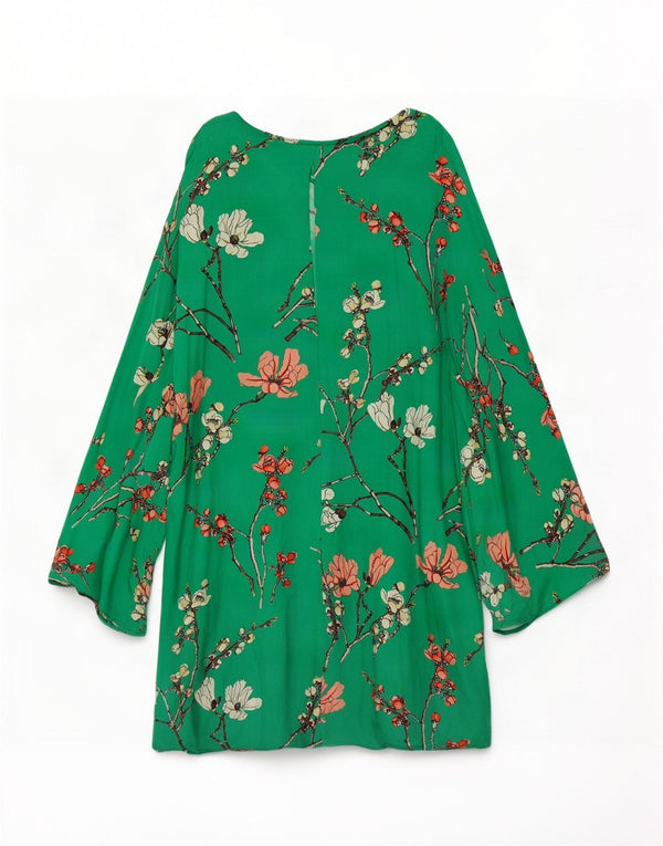 Zara Vestido recto de manga larga para mujer UK 40 Seda floral verde medio