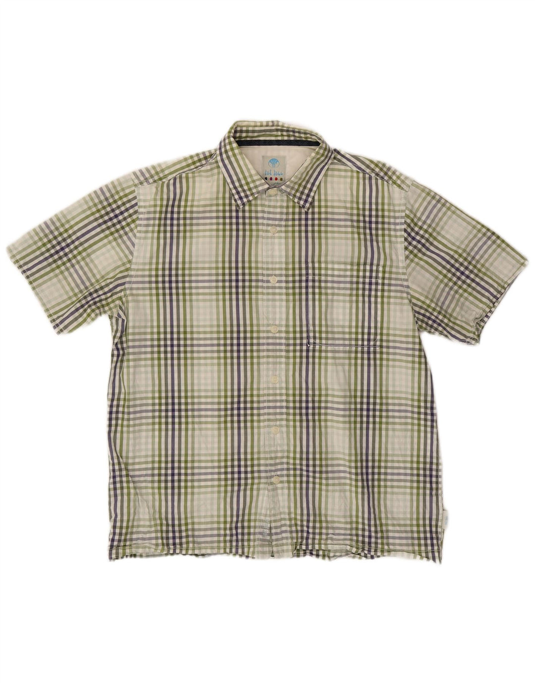 FAT FACE Camisa de manga corta para hombre de algodón a cuadros verdes grandes