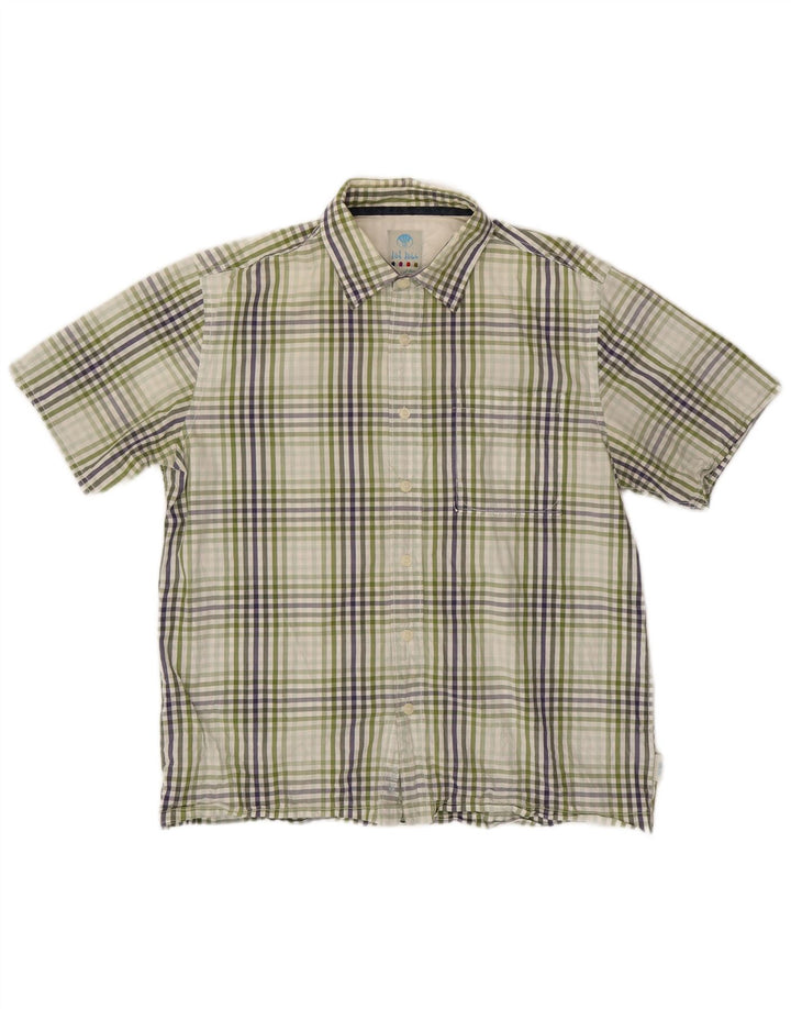 FAT FACE Camisa de manga corta para hombre de algodón a cuadros verdes grandes