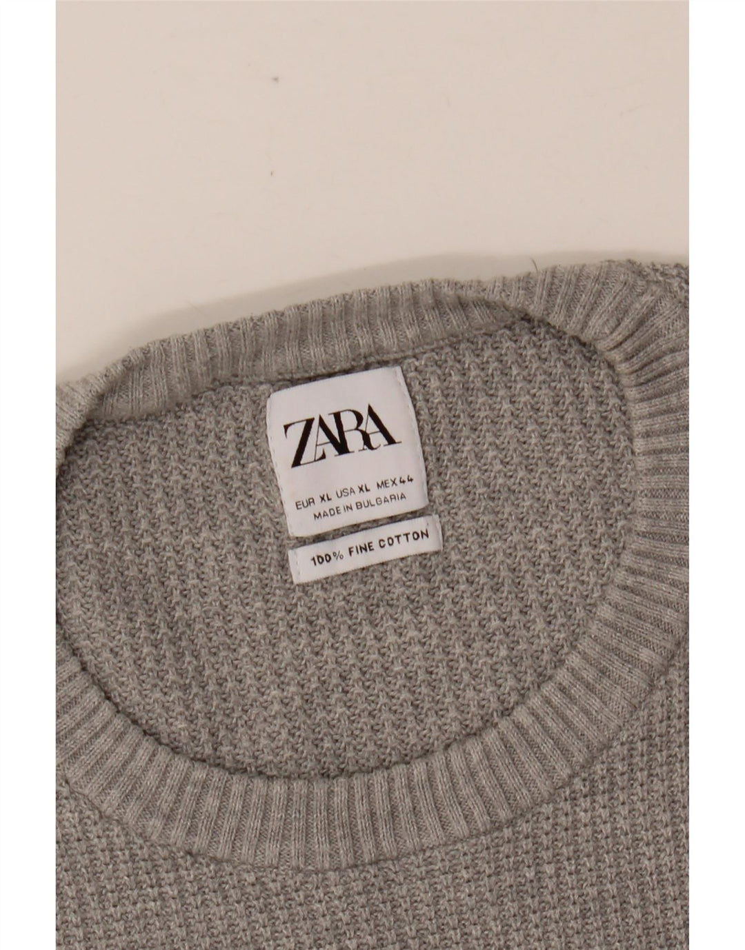 ZARA Hombre Jersey Cuello Redondo Jersey XL Gris Algodón