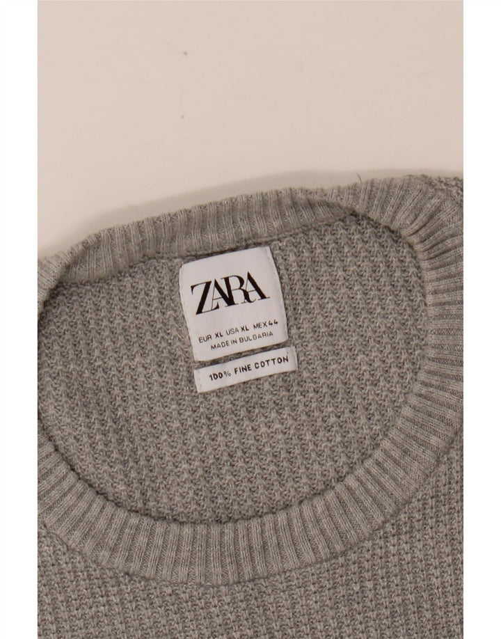 ZARA Hombre Jersey Cuello Redondo Jersey XL Gris Algodón