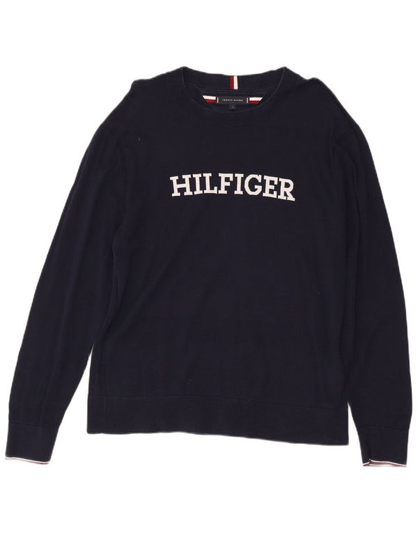 Tommy Hilfiger Hombre Gráfico Barco Cuello Jersey Suéter Grande Azul Marino Algodón