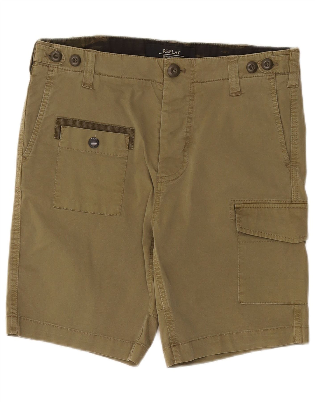 REPLAY Pantalones cortos cargo para hombre W29 Small Khaki Cotton