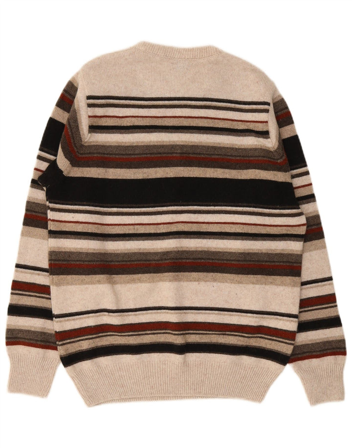 Vintage hombres cuello redondo jersey suéter medio multicolor rayas