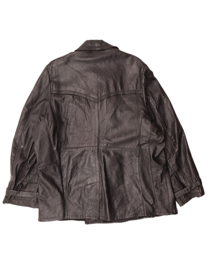 Vintage hombres doble pecho chaqueta de cuero Reino Unido 40 cuero negro grande