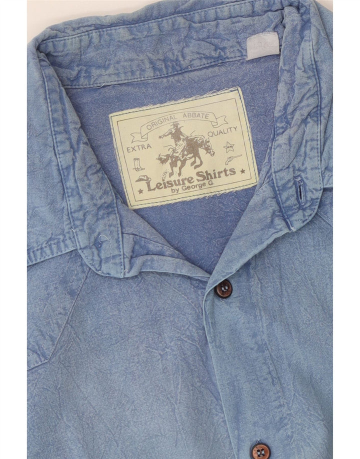 Vintage hombres camisa de manga corta azul grande