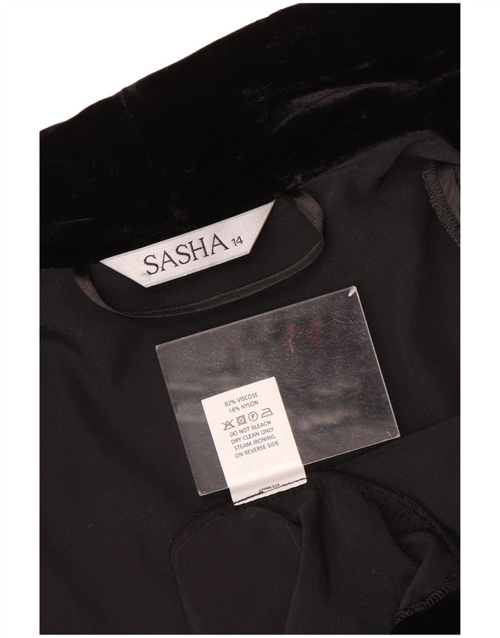Sasha Chaqueta Blazer de Terciopelo Abierto para Mujer UK 44 Grande Viscosa Negra