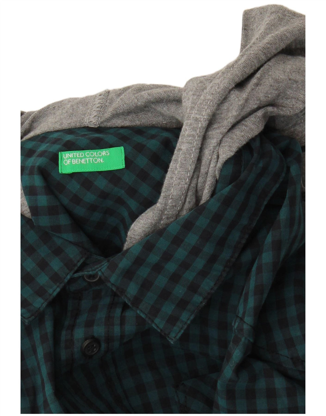 Benetton Camisa Con Capucha Small Blue Vichy Hombre