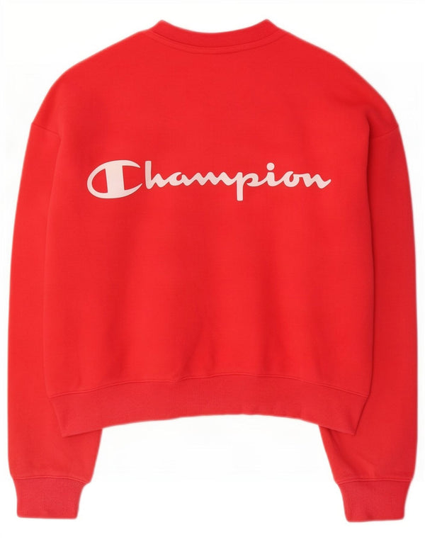 Champion Mujer Graphic Crop Sudadera Jumper UK 14 Mediano Rojo Algodón