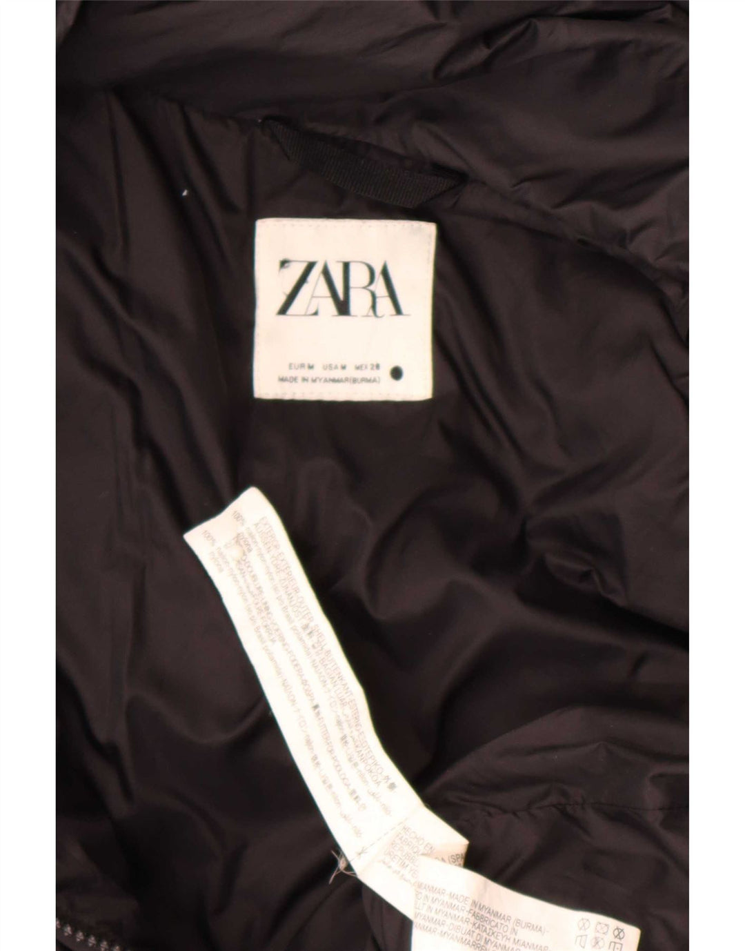 Zara Mujer Chaqueta Acolchada Con Capucha UK 44 Mediana Nylon Negro