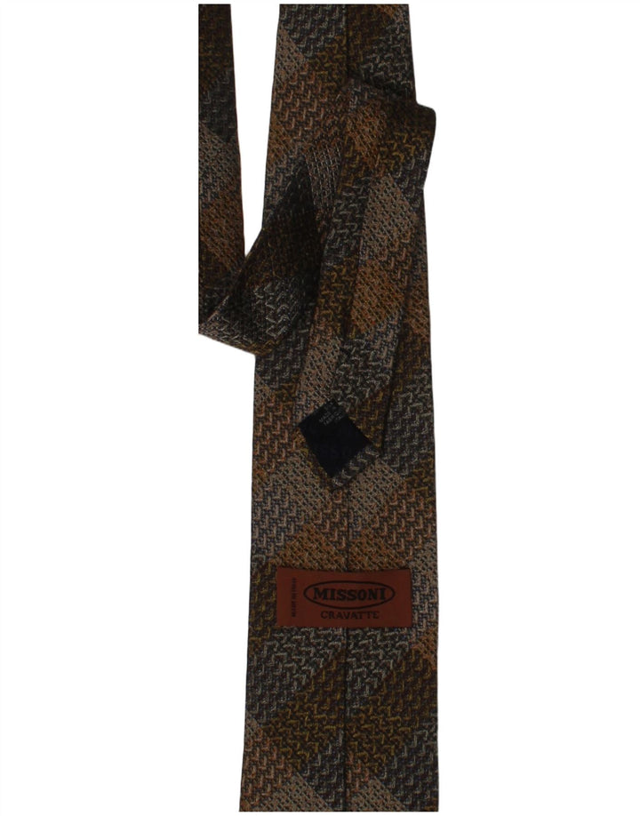Corbata Missoni para hombre, talla única, diseño de seda a cuadros marrón