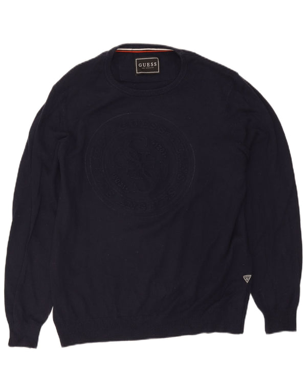 Guess Jersey con cuello barco gráfico para hombre UK 40 Medium Azul marino