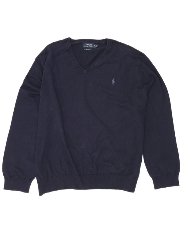 Polo Ralph Lauren Jersey con cuello en V para mujer UK 20 2XL Algodón azul marino