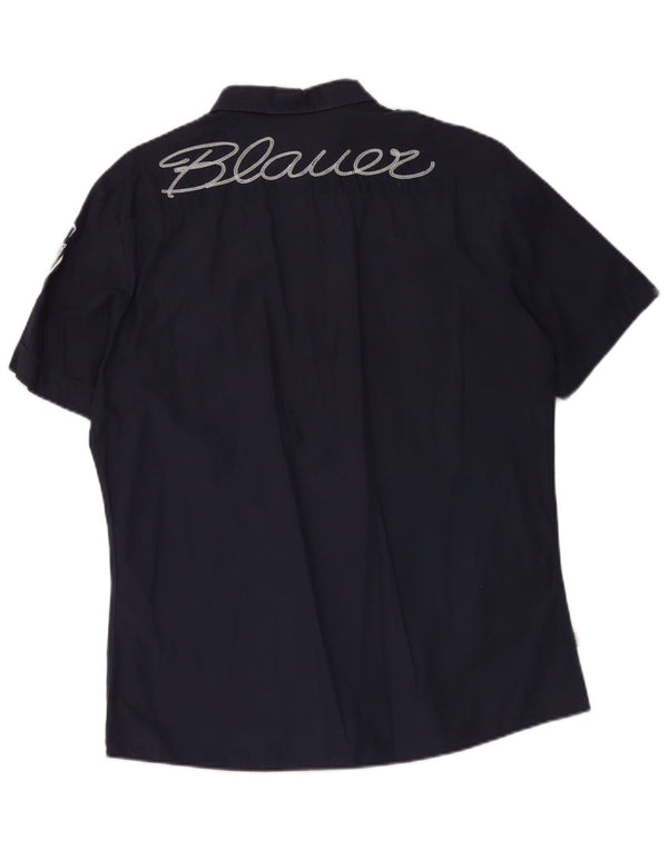 Blauer Mens Military Graphic Short Sleeve Shirt 3XL Navy Blue Cotton