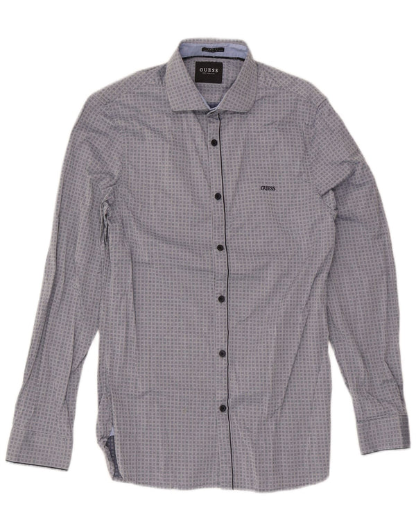 Guess Mens Valley Super Slim Fit Shirt Medium Grey Geometric Cotton