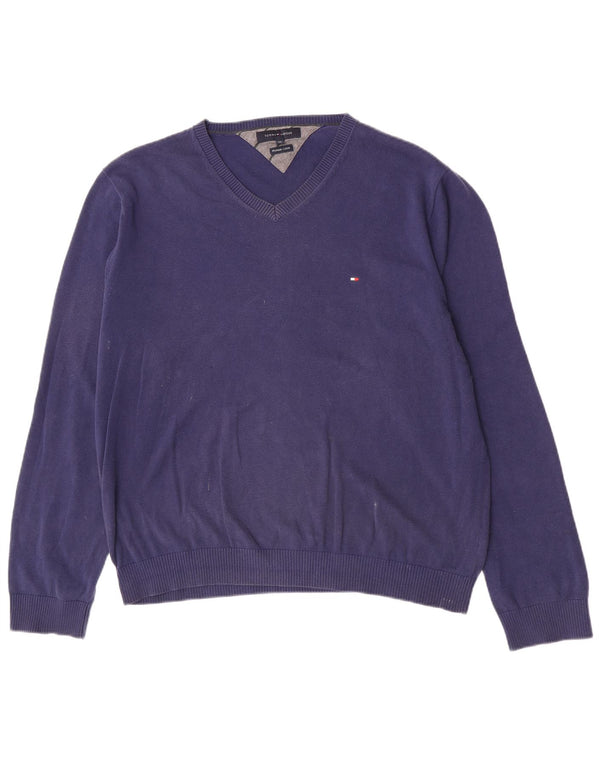 Tommy Hilfiger Jersey con cuello en V para hombre, talla 2XL, algodón azul marino