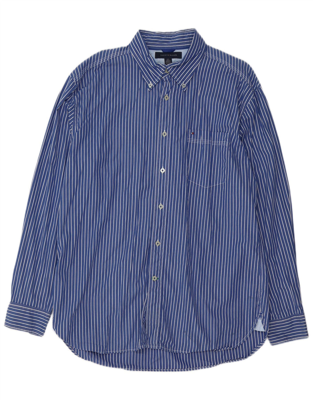 TOMMY HILFIGER Camisa para hombre Grande Azul Rayas Algodón 80s