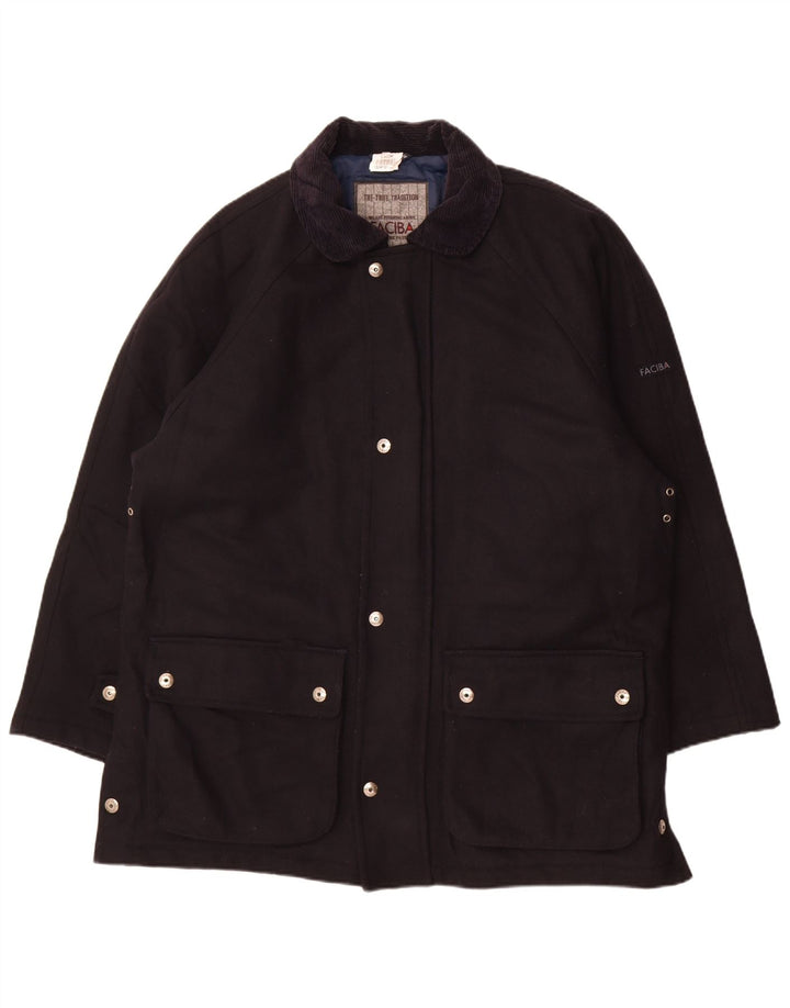 Abrigo para hombre Faciba IT 50 grande lana azul marino