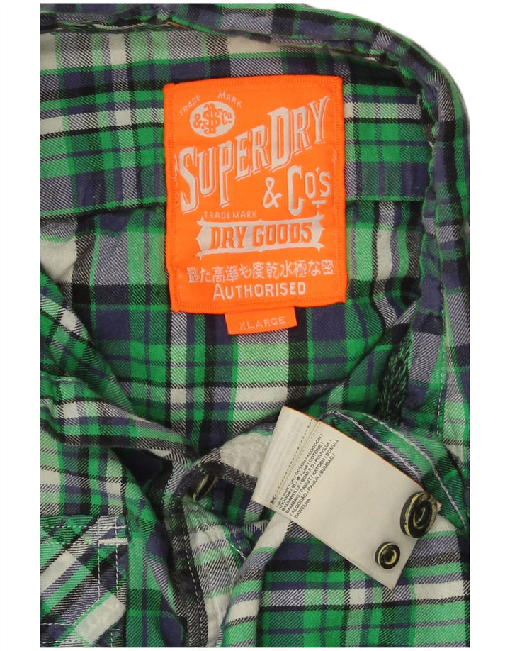 SUPERDRY Camisa de franela para hombre XL Algodón a cuadros verdes