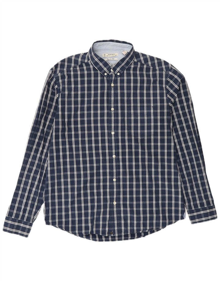 ESPRIT Camisa de hombre XL Azul marino Cuadros Algodón