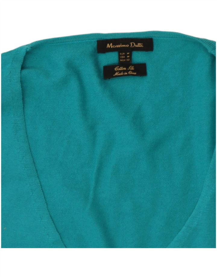 Massimo Dutti Jersey con Cuello en V para Mujer UK 42 Azul Medio Algodón