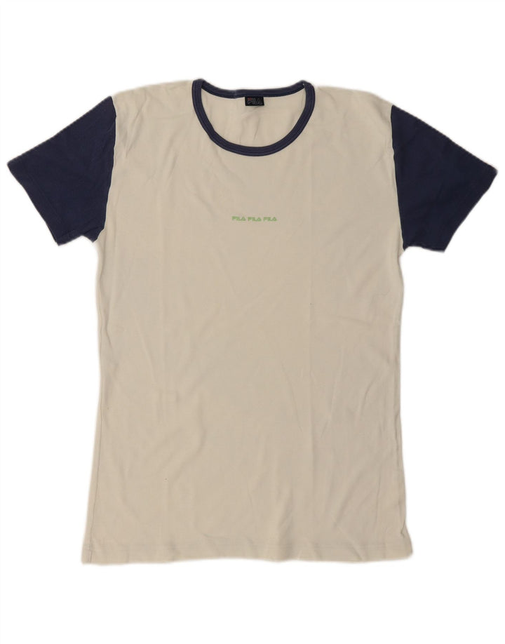 Camiseta de Hombre Gráfica Fila, Talla Mediana, Color Off White Bloques de Color, Algodón