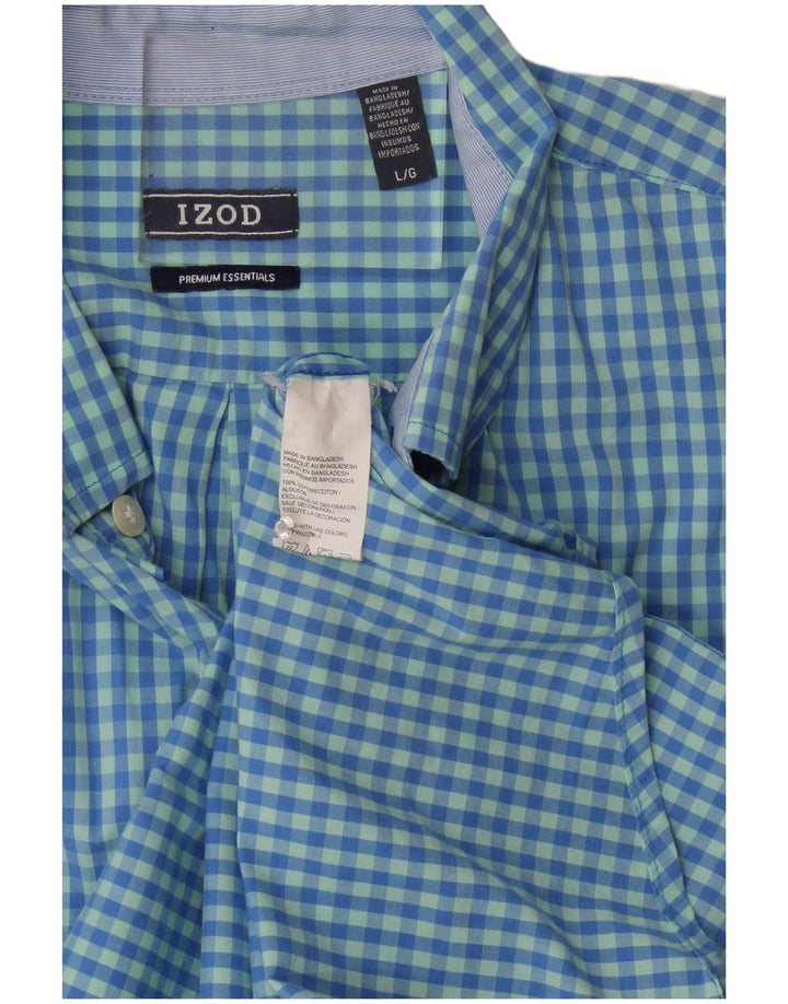 Camisa Izod Hombre Grande Algodón Vichy Azul